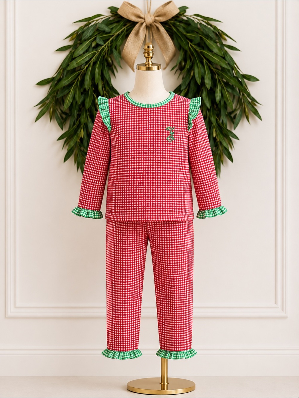 Cecil & Lou Christmas Pajamas Set 18M Initial F Gingham